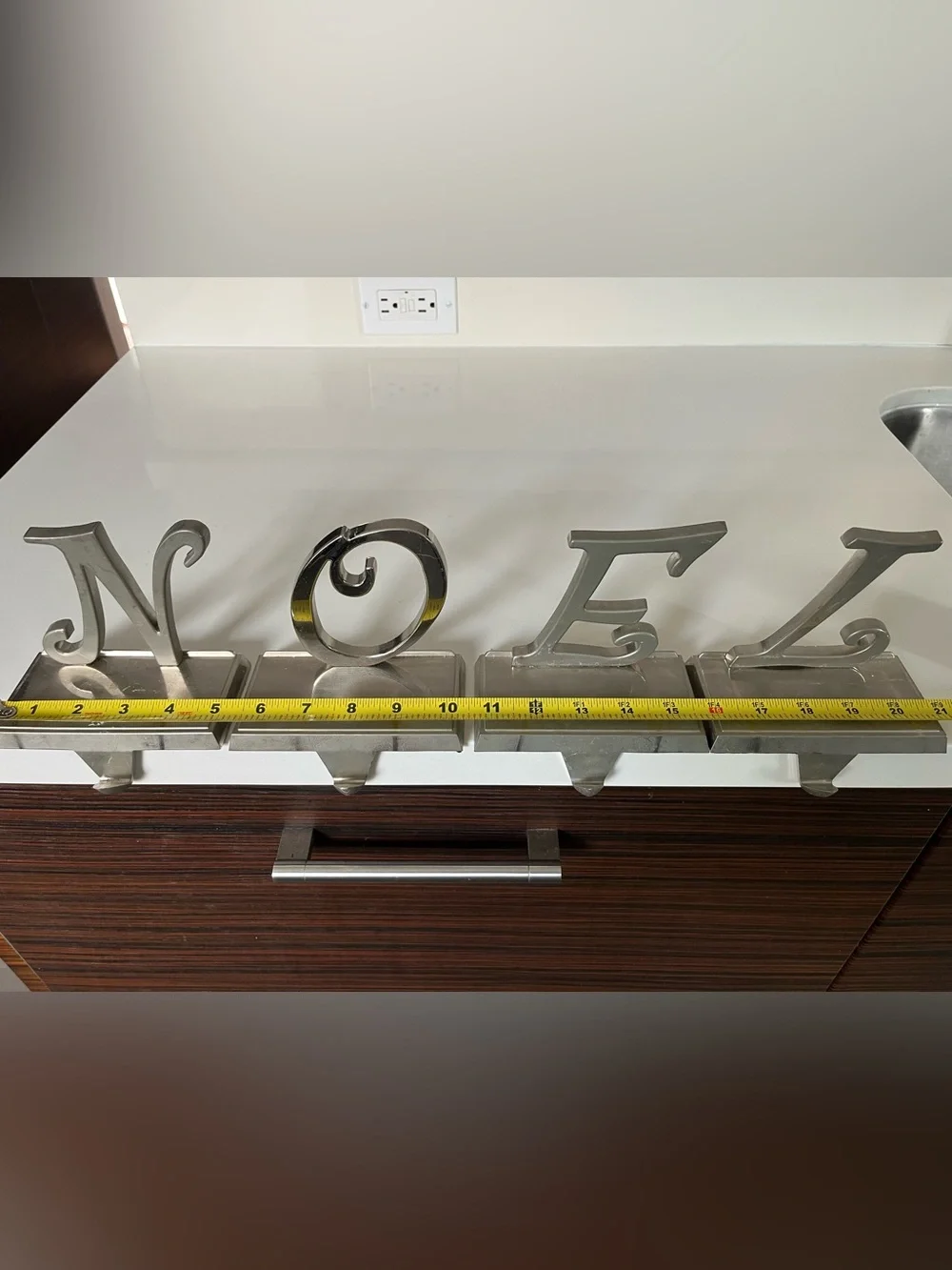 Metal NOEL Decorative Letter Set - Silver Holiday Mantle Stocking Hooks